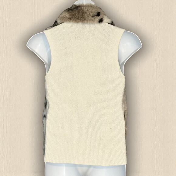 Lisa International Faux Fur Sweater Vest Size M Removable Collar Full Zip Chic - Picture 6 of 9